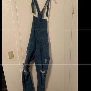 Ripped Denim Overalls